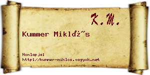 Kummer Miklós névjegykártya